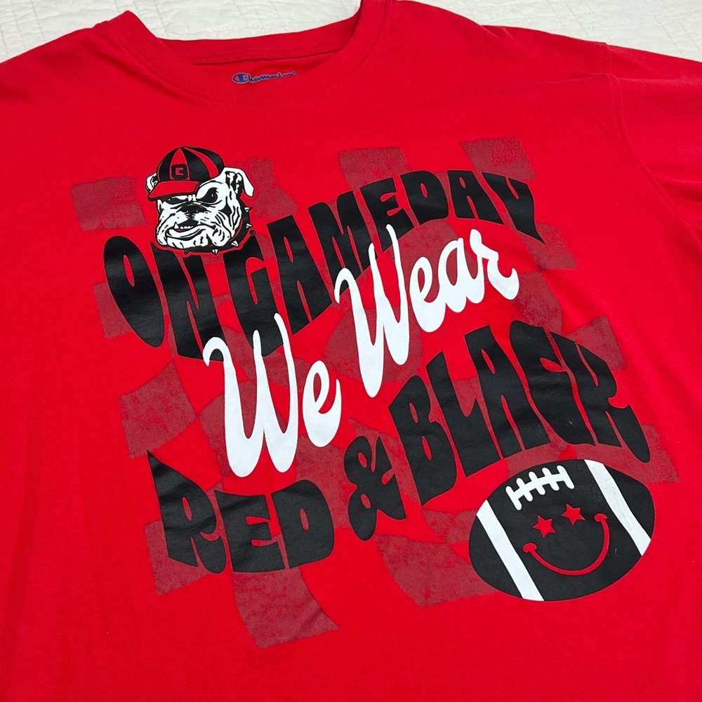 Champion Georgia Bulldogs Red Graphic Tee Womens Small Gameday Football Shirt